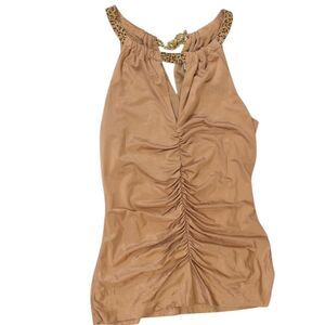 Cache Vintage Women Sleeveless Blouse halter top with leopard detailing
